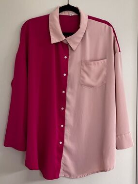 Two-Tone Pink & Rose Button-Front Blouse